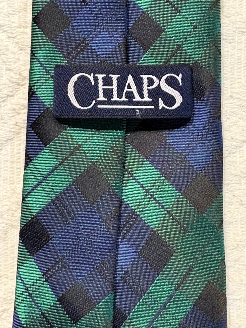 Chaps Green Blue Plaid Tartan Polyester Tie